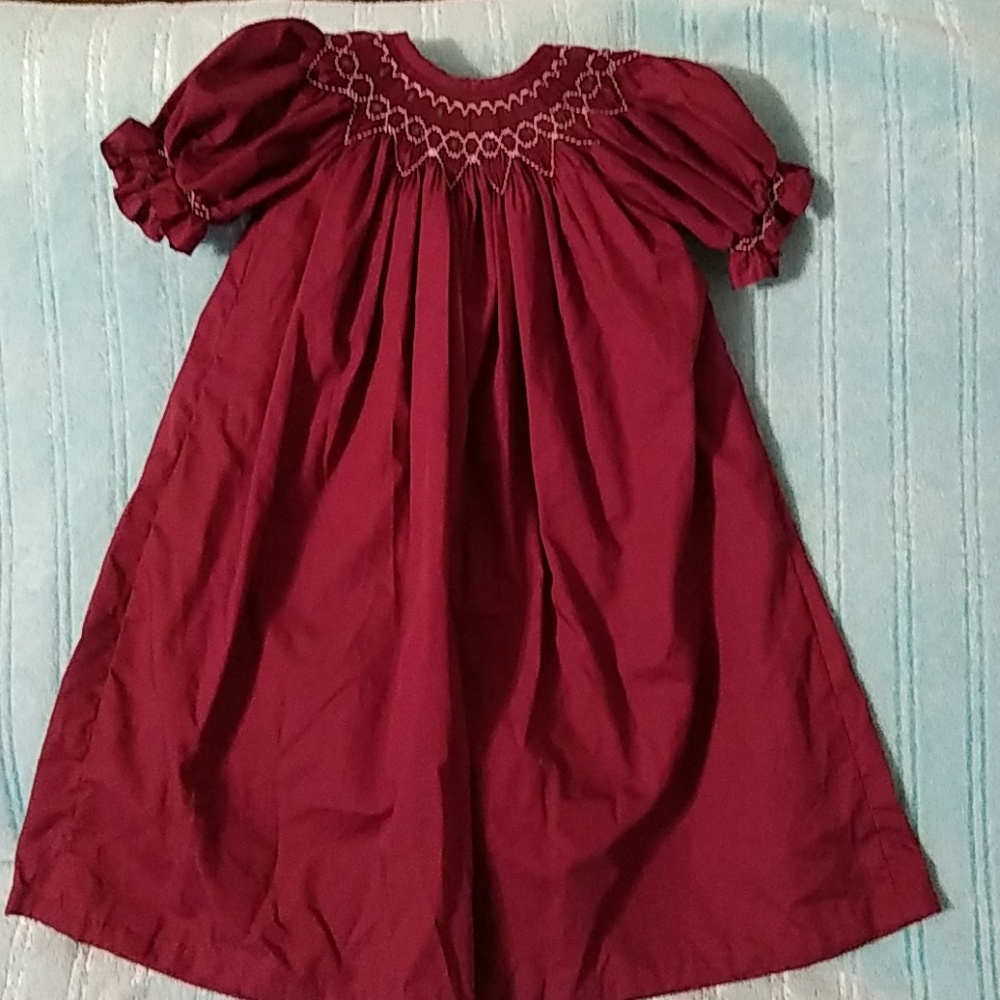 Girls burgandy smocked dress